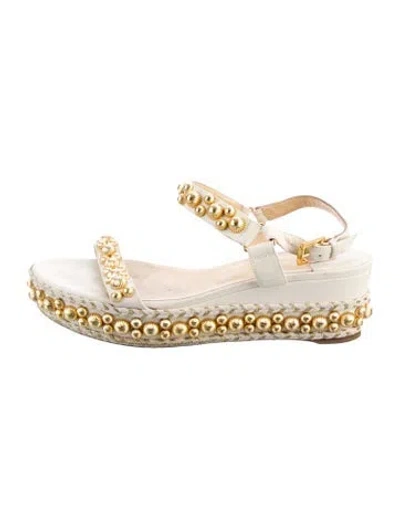Pre-owned Christian Louboutin Leather Patterned Espadrilles In White