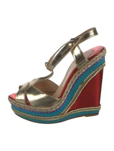 Pre-owned Christian Louboutin Leather Patterned Slides In Gold