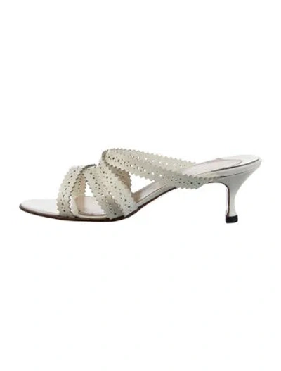 Pre-owned Christian Louboutin Leather Patterned Slides In White