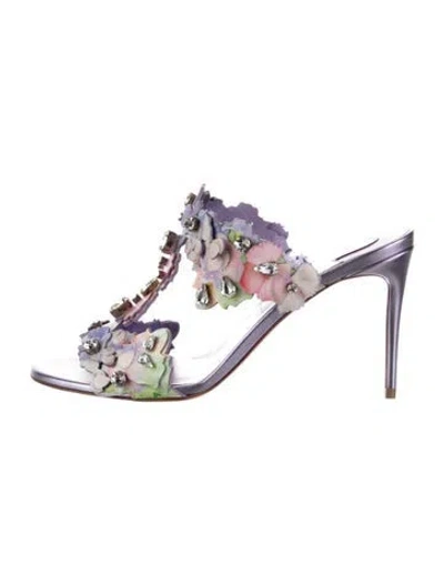 Pre-owned Christian Louboutin Leather Patterned T-strap Sandals W/ Tags In Purple