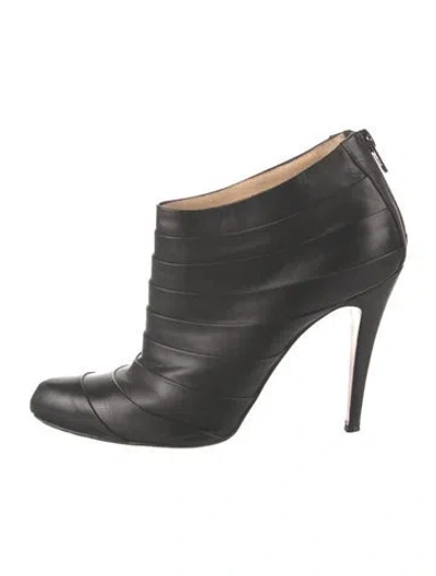 Pre-owned Christian Louboutin Leather Pleated Accents Boots In Black