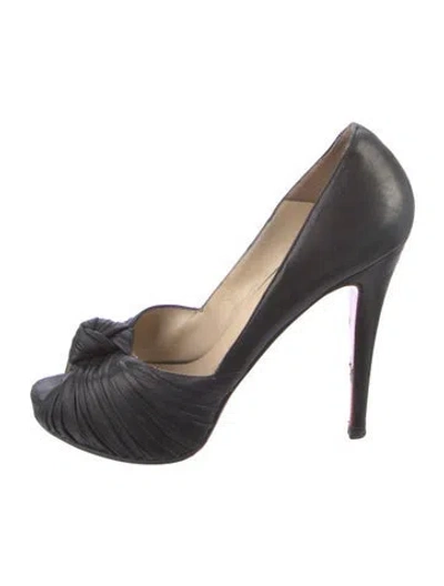 Pre-owned Christian Louboutin Leather Pleated Accents Pumps In Black