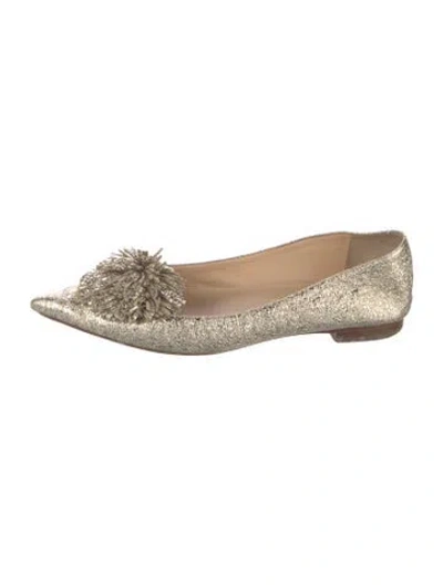 Pre-owned Christian Louboutin Leather Pom-pom Embellishments Ballet Flats In Gold
