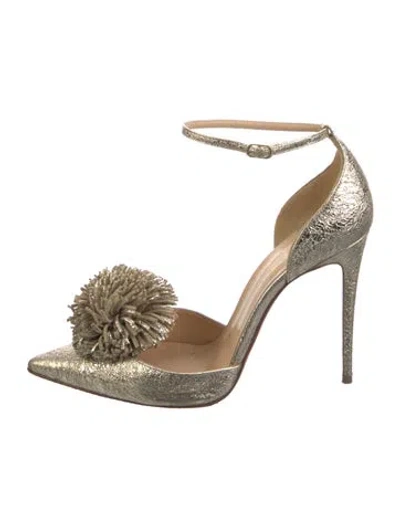 Pre-owned Christian Louboutin Leather Pom-pom Embellishments D'orsay Pumps In Gold