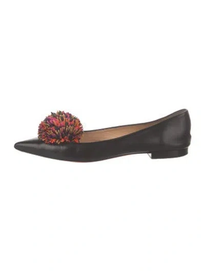 Pre-owned Christian Louboutin Leather Pom-pom Embellishments Flats In Black