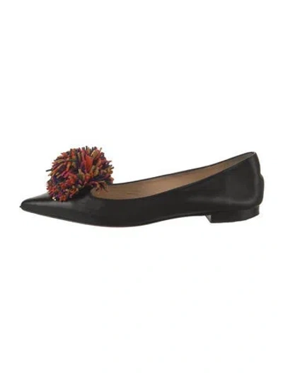 Pre-owned Christian Louboutin Leather Pom-pom Embellishments Loafers In Black