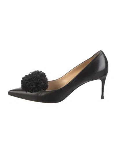 Pre-owned Christian Louboutin Leather Pom-pom Embellishments Pumps In Black