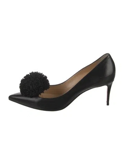 Pre-owned Christian Louboutin Leather Pom-pom Embellishments Pumps In Black
