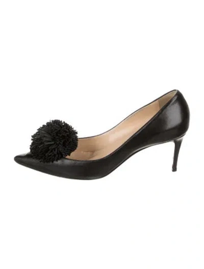 Pre-owned Christian Louboutin Leather Pom-pom Embellishments Pumps In Black