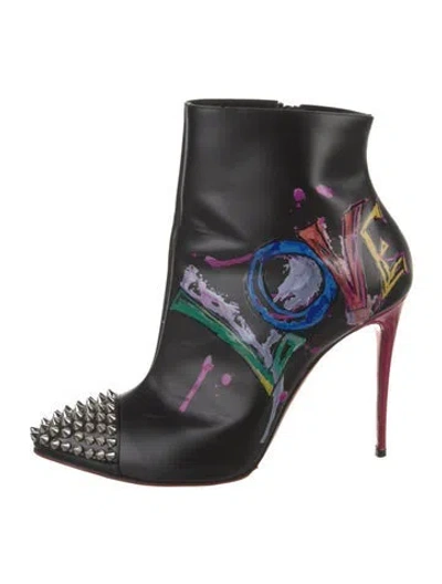 Pre-owned Christian Louboutin Leather Printed Boots In Black