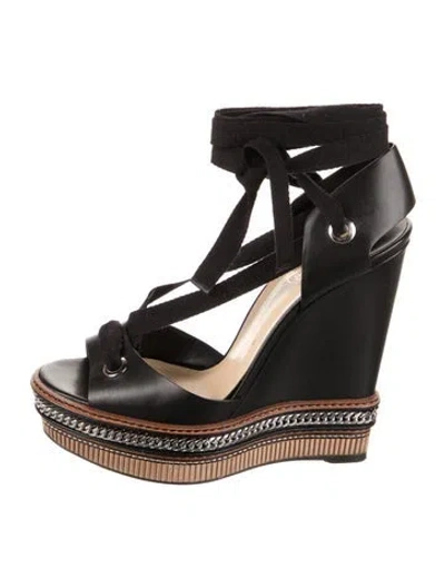 Pre-owned Christian Louboutin Leather Printed Espadrilles In Black