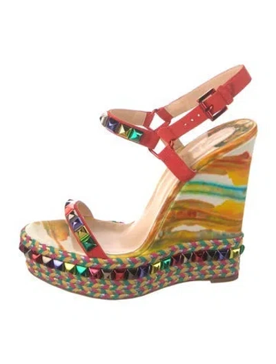 Pre-owned Christian Louboutin Leather Printed Espadrilles In Red