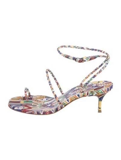 Pre-owned Christian Louboutin Leather Printed Sandals In Blue