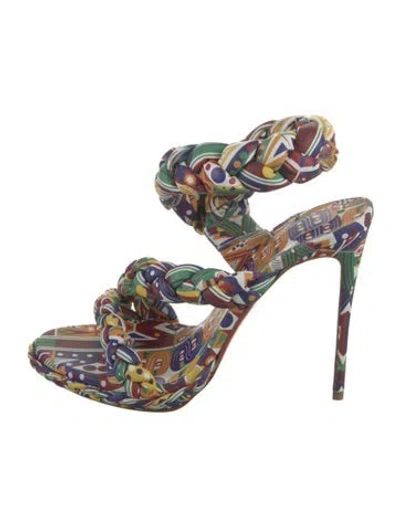 Pre-owned Christian Louboutin Leather Printed Sandals In Blue