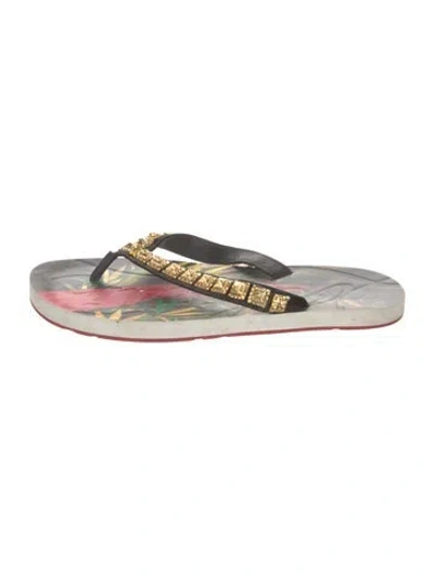 Pre-owned Christian Louboutin Leather Printed Slides In Black