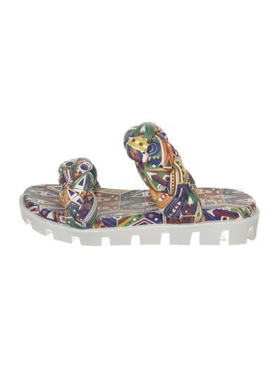 Pre-owned Christian Louboutin Leather Printed Slides In Blue