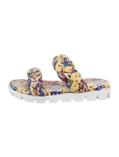 Pre-owned Christian Louboutin Leather Printed Slides In Green