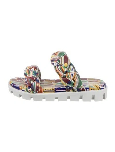 Pre-owned Christian Louboutin Leather Printed Slides In Multi