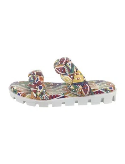Pre-owned Christian Louboutin Leather Printed Slides In Multi