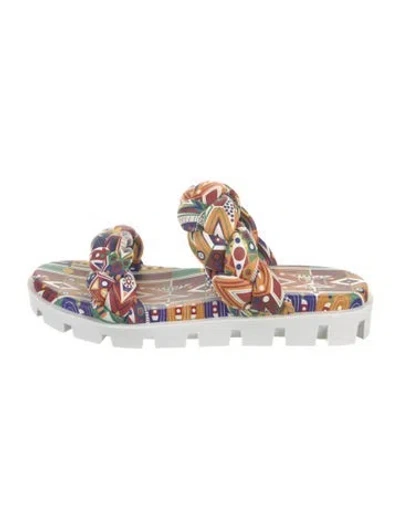 Pre-owned Christian Louboutin Leather Printed Slides In Orange