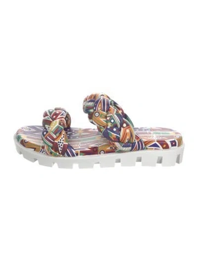 Pre-owned Christian Louboutin Leather Printed Slides In Red