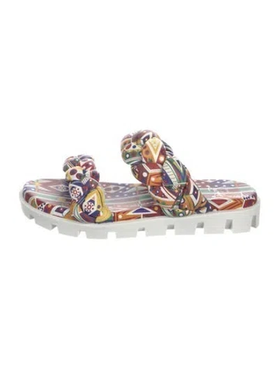 Pre-owned Christian Louboutin Leather Printed Slides In Red