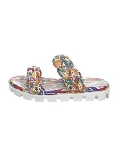 Pre-owned Christian Louboutin Leather Printed Slides In Red