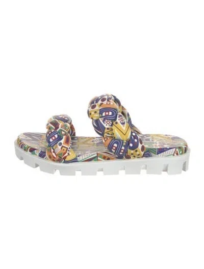 Pre-owned Christian Louboutin Leather Printed Slides In White