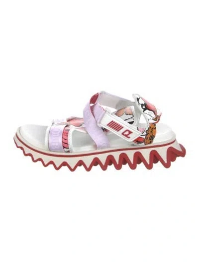 Pre-owned Christian Louboutin Leather Printed Slides In White
