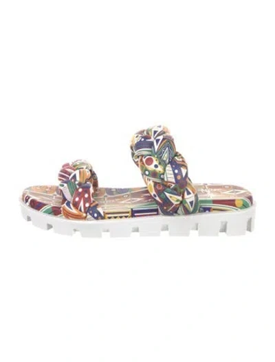 Pre-owned Christian Louboutin Leather Printed Slides In Yellow