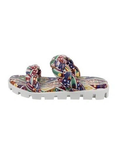 Pre-owned Christian Louboutin Leather Printed Slides In Yellow