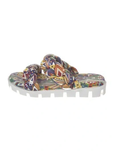 Pre-owned Christian Louboutin Leather Printed Slides In Yellow