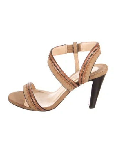 Pre-owned Christian Louboutin Leather Printed Slingback Sandals In Neutral