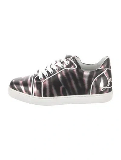 Pre-owned Christian Louboutin Leather Printed Sneakers In Black
