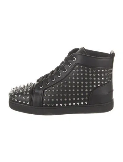 Pre-owned Christian Louboutin Leather Printed Sneakers In Black
