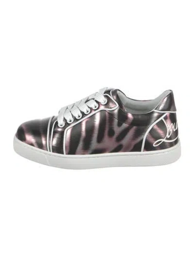 Pre-owned Christian Louboutin Leather Printed Sneakers In Black