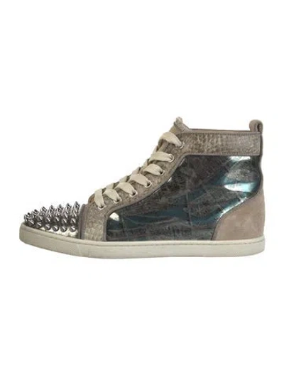 Pre-owned Christian Louboutin Leather Printed Sneakers In Silver