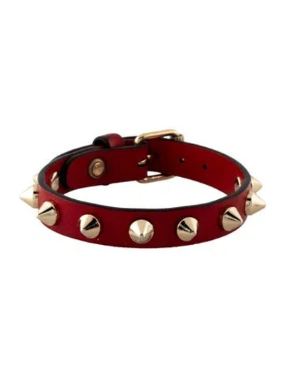 Pre-owned Christian Louboutin Leather Red Loubilink Spike Wrap Bracelet