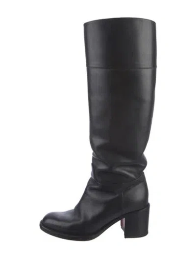 Pre-owned Christian Louboutin Leather Riding Boots In Black