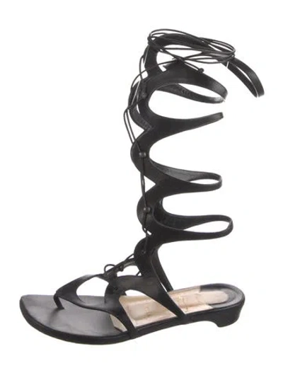 Pre-owned Christian Louboutin Leather Scalloped Accent Gladiator Sandals In Black