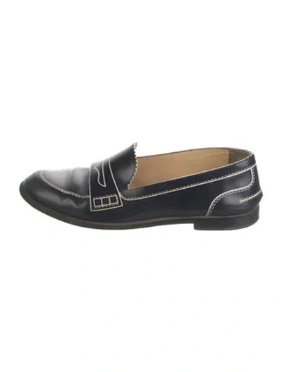 Pre-owned Christian Louboutin Leather Scalloped Accent Loafers In Blue