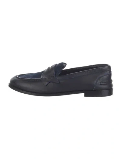Pre-owned Christian Louboutin Leather Scalloped Accent Loafers In Blue