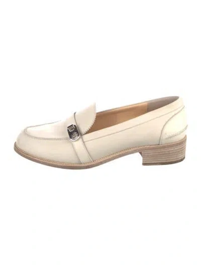 Pre-owned Christian Louboutin Leather Scalloped Accent Loafers In Neutral