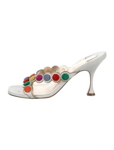 Pre-owned Christian Louboutin Leather Scalloped Accent Slides In White