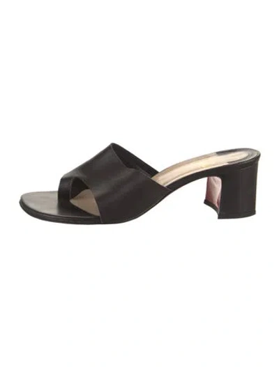 Pre-owned Christian Louboutin Leather Slides In Black