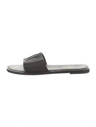Pre-owned Christian Louboutin Leather Slides In Black
