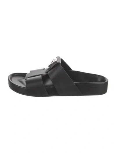 Pre-owned Christian Louboutin Leather Slides In Black