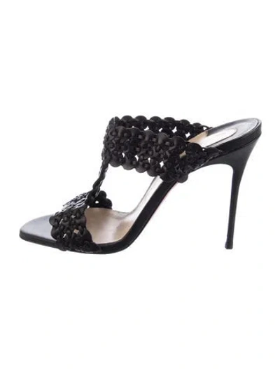 Pre-owned Christian Louboutin Leather Slides In Black