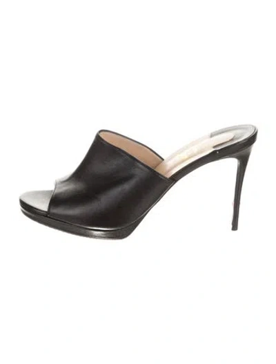 Pre-owned Christian Louboutin Leather Slides In Black