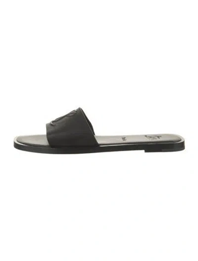Pre-owned Christian Louboutin Leather Slides In Black